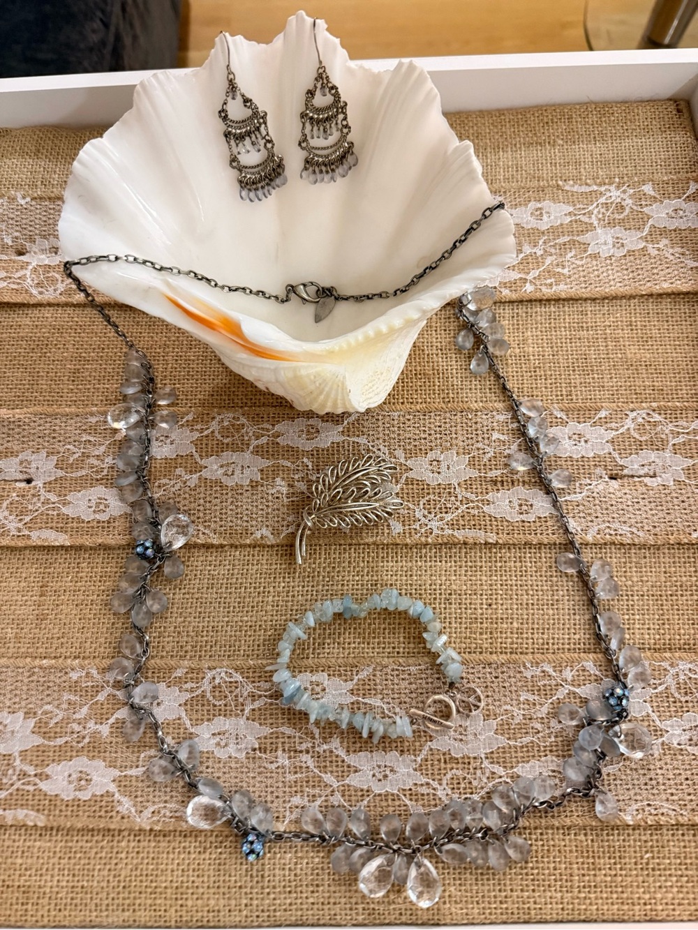 Delicate Gray Crystal Teardrop Necklace and Earring bracelet   Unbranded